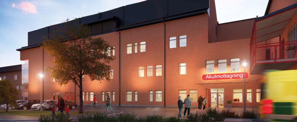 Illustration över akutmottagningen till Vrinnevisjukhuset.