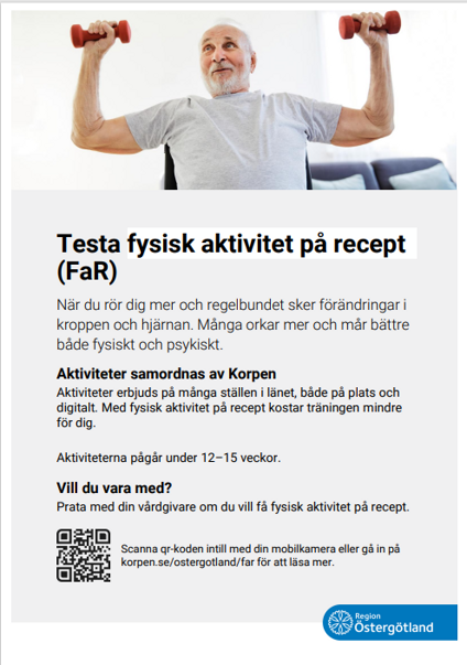 En broschyr där en man tränar med hantlar.